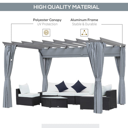 Outsunny 3.6 x 3(m) Outdoor Pergola with Retractable Roof and Curtains, Garden Gazebo Canopy Sun Shade Shelter with Aluminum Frame, Dark Grey 