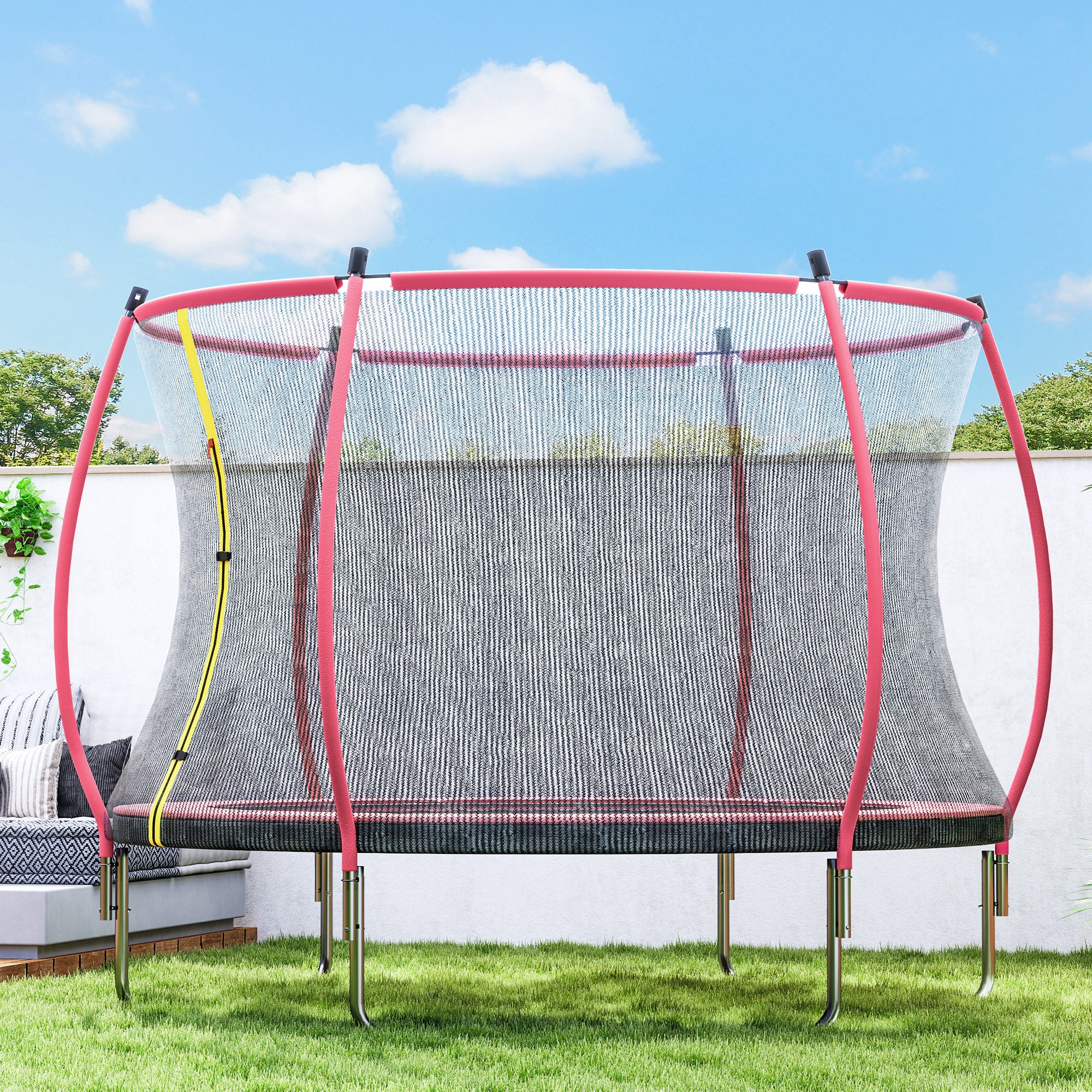SPORTNOW 10ft Outdoor Trampoline with Enclosure Net, Spring Cover, Pink 