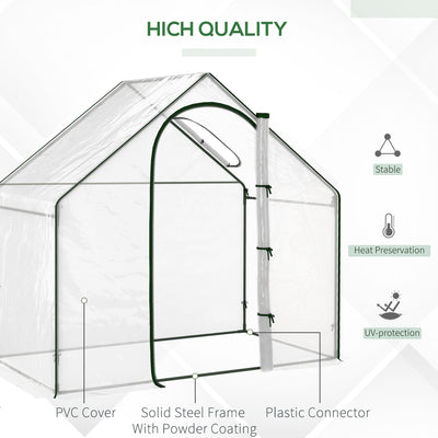Outsunny Walk In PVC Greenhouse Garden Outdoor Flower Planter Steel Frame w/ Zipped Door & Window 180 x 100 x 168CM Clear 