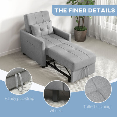HOMCOM Linen-Look Single Chair Bed - Light Grey 
