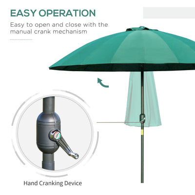 Outsunny 2.5m Shanghai Garden Parasol Umbrella with Crank & Tilt, Adjustable Outdoor Sun Shade, Green 