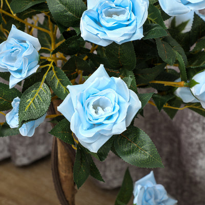 Outsunny Set of 2 Artificial Plants White Rose Floral in Pot, Fake Plants for Home Indoor Outdoor Decor, 90cm, Light Blue 