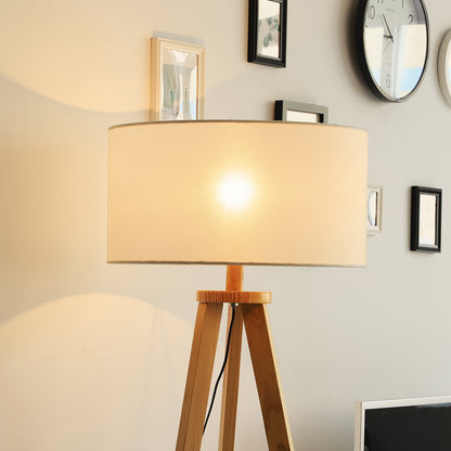 HOMCOM Free Standing Tripod Floor Lamp Bedside Light Reading Light with Storage Shelf Linen Shade for Living Room Bedroom, 154cm, Cream 