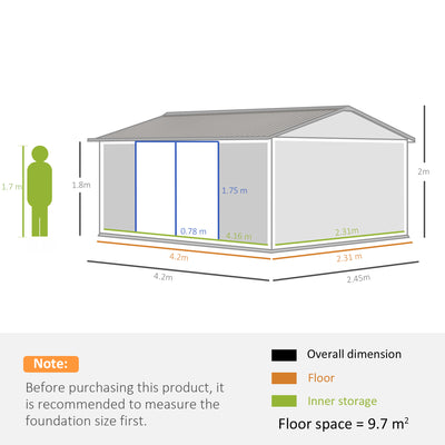 Outsunny 14 x 8ft Outdoor Garden Metal Storage Shed with Lockable Door, Tool Storage Box for Garden, Patio and Lawn, Grey 