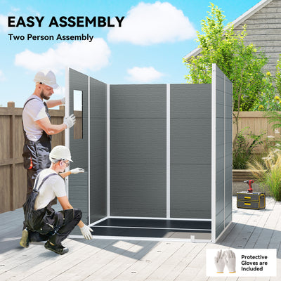 Outsunny 6 x 6 ft Plastic Garden Shed, Wood-Effect Outdoor Storage Shed with Floor, Windows, Lockable Doors and Vents, Grey 