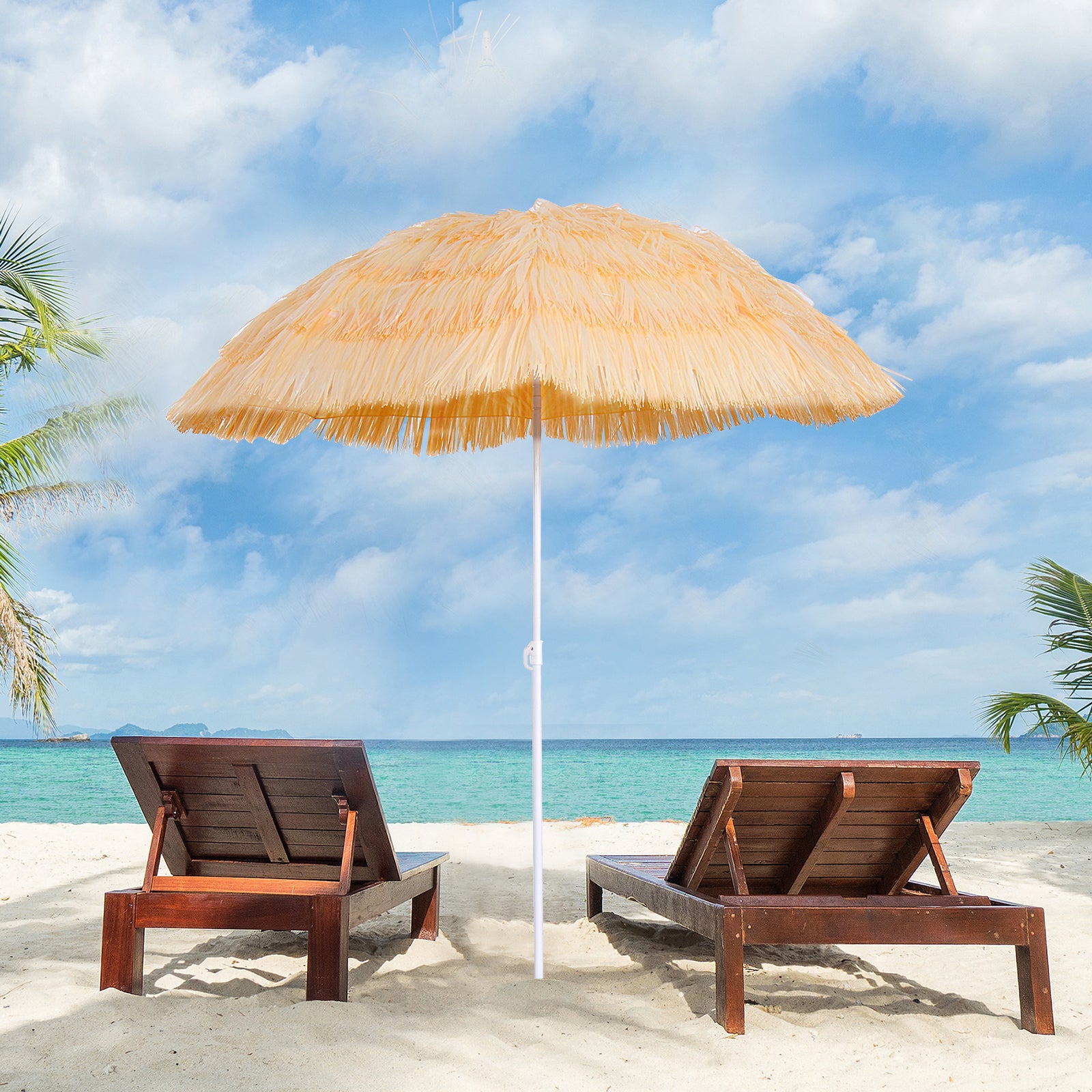 Outsunny 1.6m Patio Garden Hawaii Beach Sun Umbrella Sunshade Hawaiian Folding Tilting Crank Parasol (Wheat) 