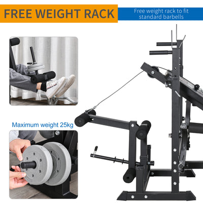 HOMCOM Multi-Exercise Full-Body Weight Rack with Bench Press, Leg Extension, Chest Fly Resistance Band & Preacher Curl 