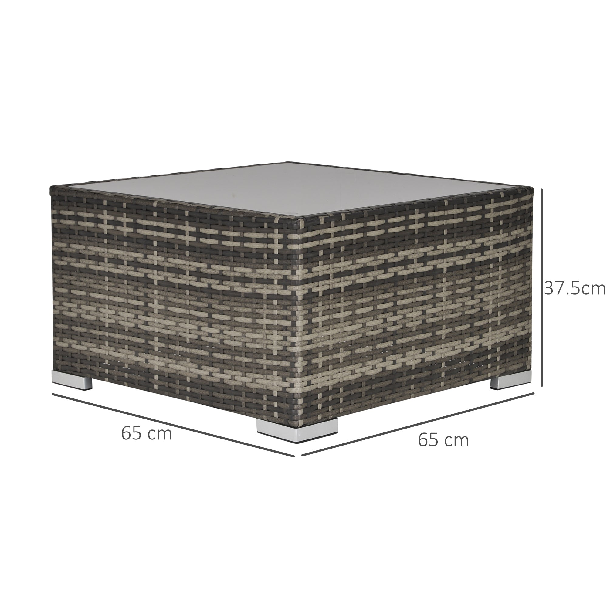 Outsunny Square PE Wicker Rattan Table with Glass Top - Dark Grey 
