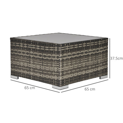Outsunny Square PE Wicker Rattan Table with Glass Top - Dark Grey 