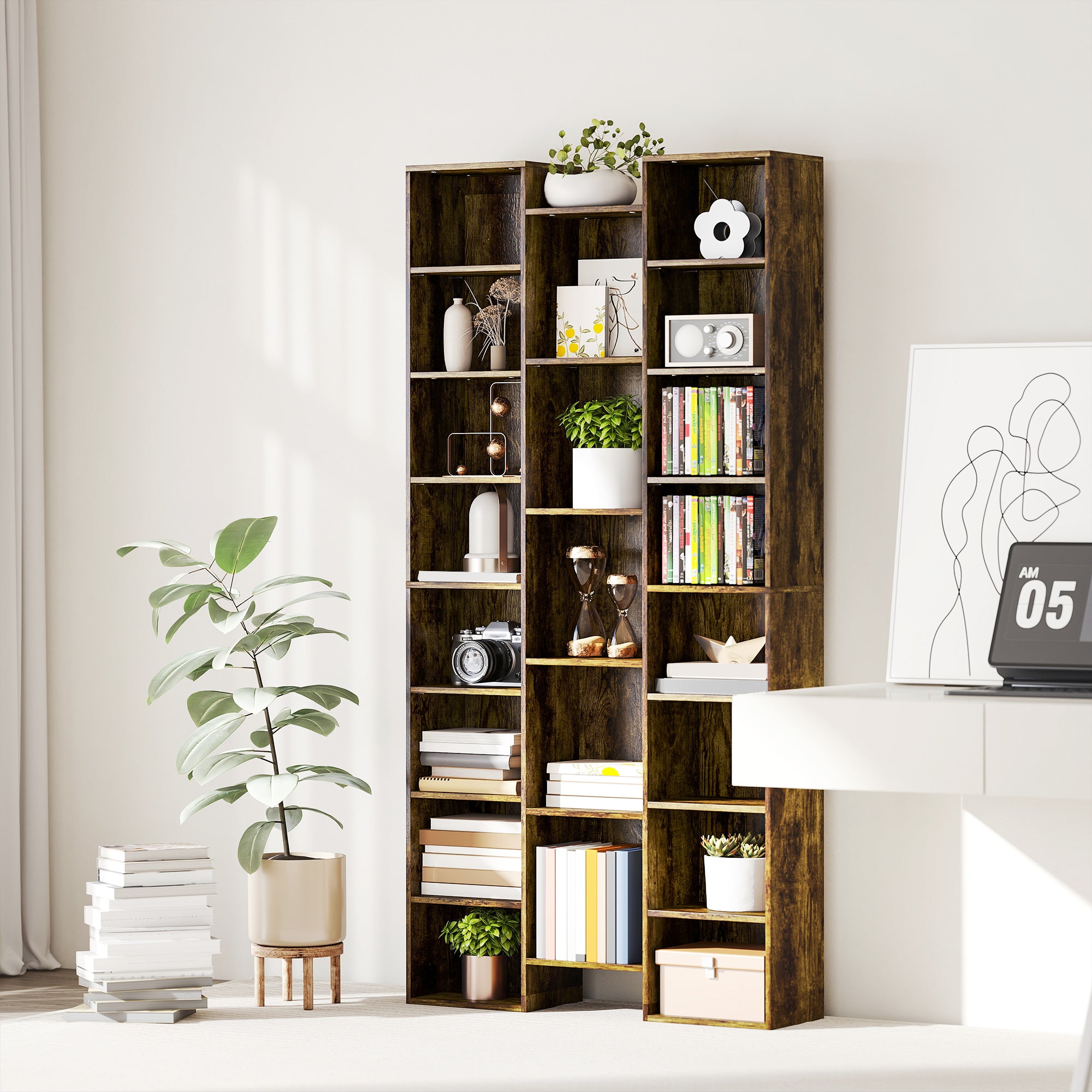 HOMCOM 21-Compartment Bookshelf - Brown 