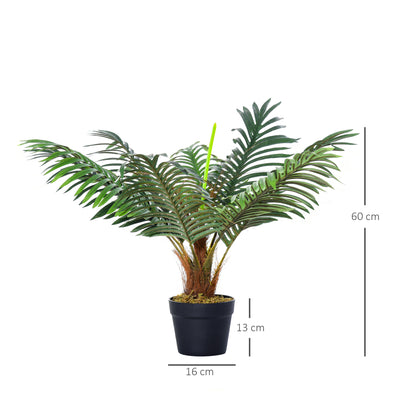 Outsunny 60cm/2FT Artificial Palm Tree Decorative Plant 8 Leaves with Nursery Pot, Fake Tropical Tree for Indoor Outdoor Décor 