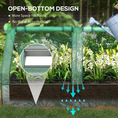 Outsunny Metal Planter Box with Cover, Raised Garden Bed with Greenhouse, for Herbs and Vegetables, Green and Dark Grey 