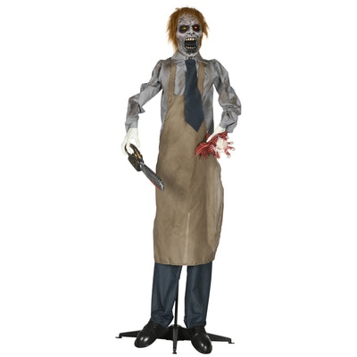 HOMCOM 5.5ft Life Size Halloween Animatronic Standing Chainsaw Killer, with Light Up Eyes, Sound Activated Moving Body, Scary Halloween Decorations, Battery Operated, Indoor Party Props 