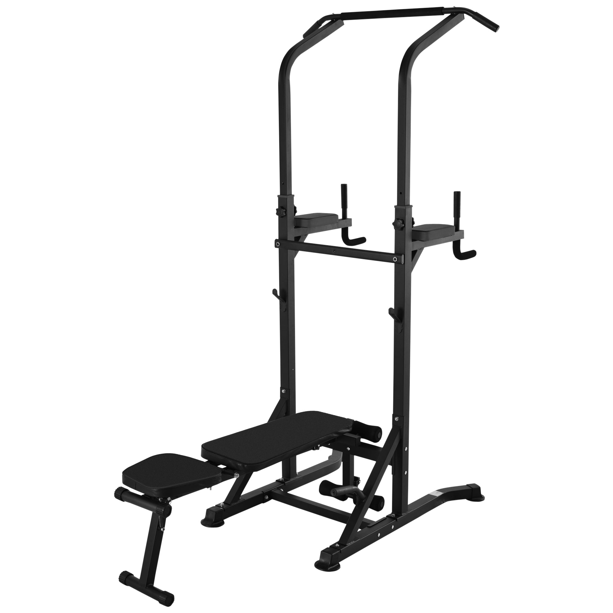 HOMCOM Pull Up Station with Adjustable Weight Bench, Dip Station and Barbell Rack, Multi-Function Power Tower Free Standing Pull Up Bar for Home Gym 