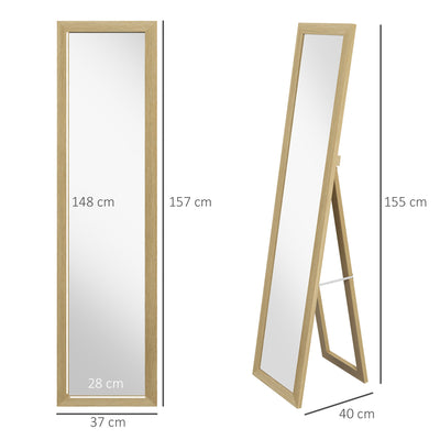 HOMCOM Rustic Full Length Mirror, Hanging and Freestanding Floor Mirror, Farmhouse Decorative Wall Mirror, for Living Room, Bedroom, 157 cm, Natural 