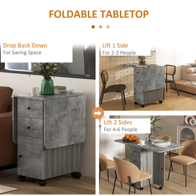 HOMCOM Multi-Storage Six-Person Drop Leaf Dining Table - Mixed Grey 