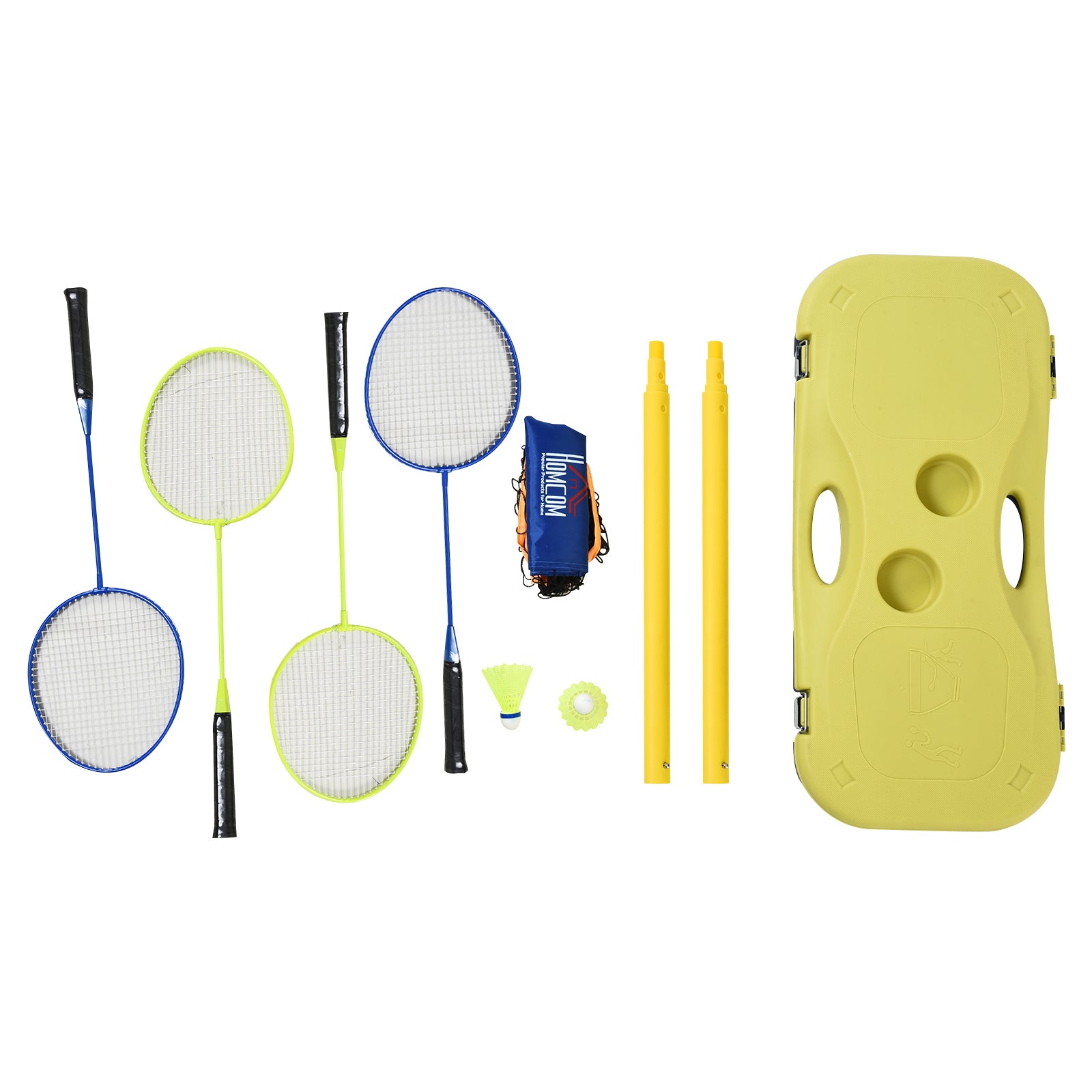HOMCOM Portable Folding Badminton Net Set with 4 Badminton Rackets and 2 Nylon Shuttlecocks, for Adults Kids Indoor Outdoor Exercise Training 
