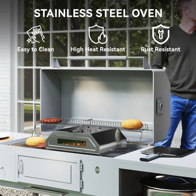 Outsunny 8 in Portable Stainless Steel BBQ Grill Top Pizza Oven with Built-in Thermometer and Viewing Window for Gas and Charcoal BBQ Grills, Includes Carry Handles, Pizza Stone and Peel, Silver Tone 