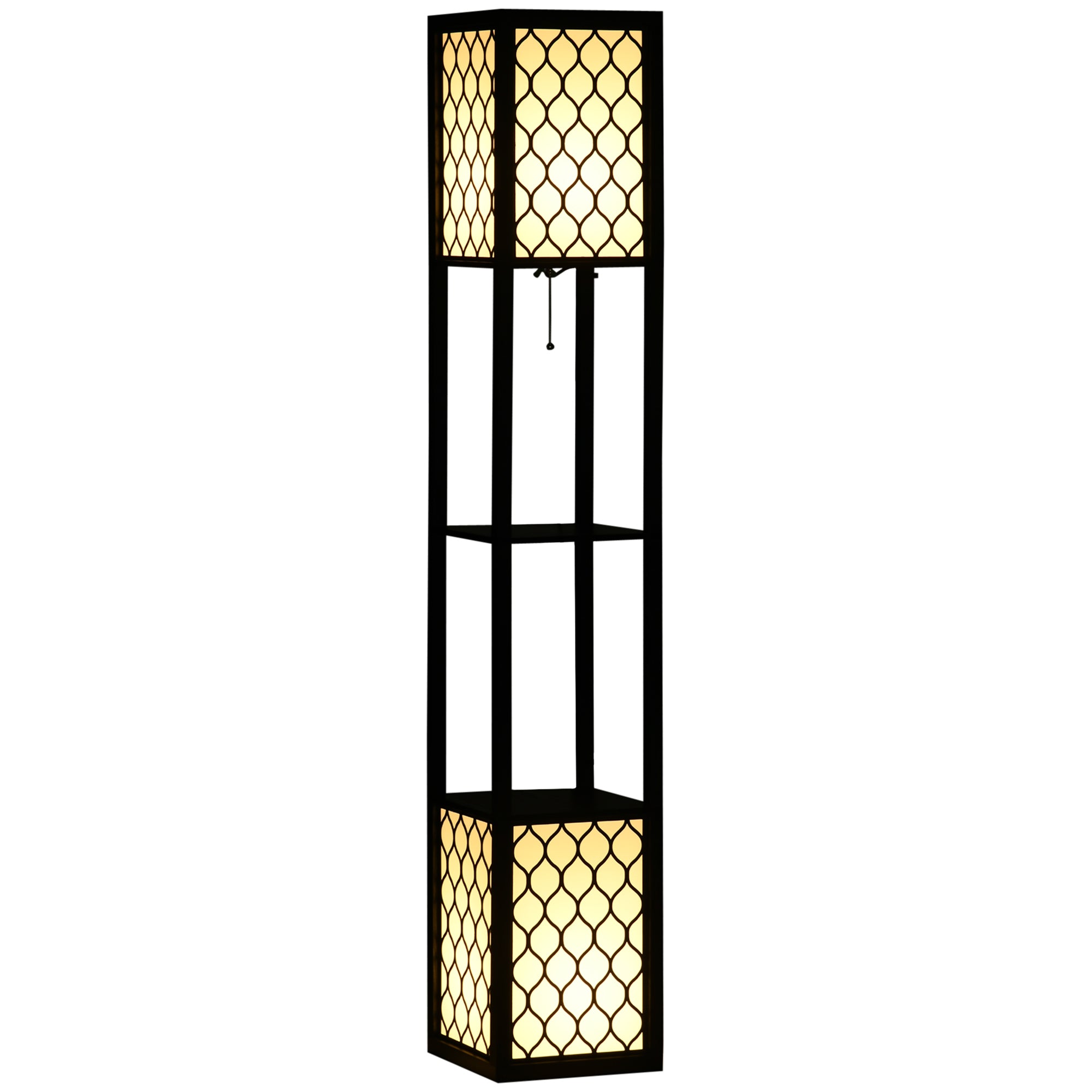 HOMCOM Floor Lamp with Shelves, Dual Light, Modern Tall Standing Lamps for Living Room, Bedroom, with Pull Chain Switch, Bulb not Included, Black 