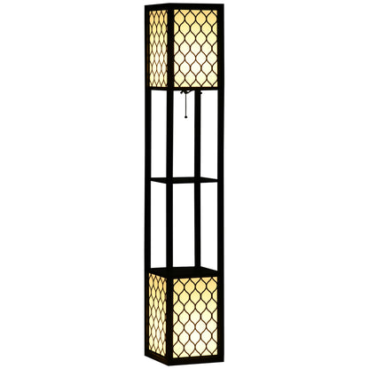 HOMCOM Floor Lamp with Shelves, Dual Light, Modern Tall Standing Lamps for Living Room, Bedroom, with Pull Chain Switch, Bulb not Included, Black 