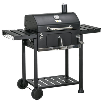 Outsunny Adjustable Charcoal Pan BBQ, with Thermometer and Warming Rack 