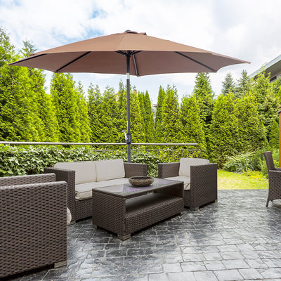 Outsunny 3(m) Tilting Parasol Garden Umbrellas, Outdoor Sun Shade with 8 Ribs, Tilt and Crank Handle for Balcony, Bench, Garden, Coffee 
