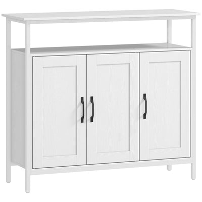 HOMCOM Industrial Kitchen Sideboard with Open Shelf, 2 Cabinets, Adjustable Shelves for Living Room, Dining Room, White 