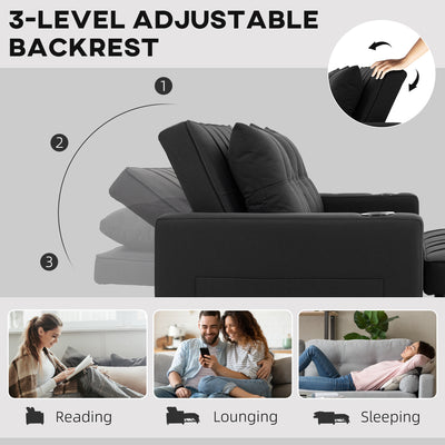HOMCOM Two-Seater Pull-Out Sofa Bed - Black 