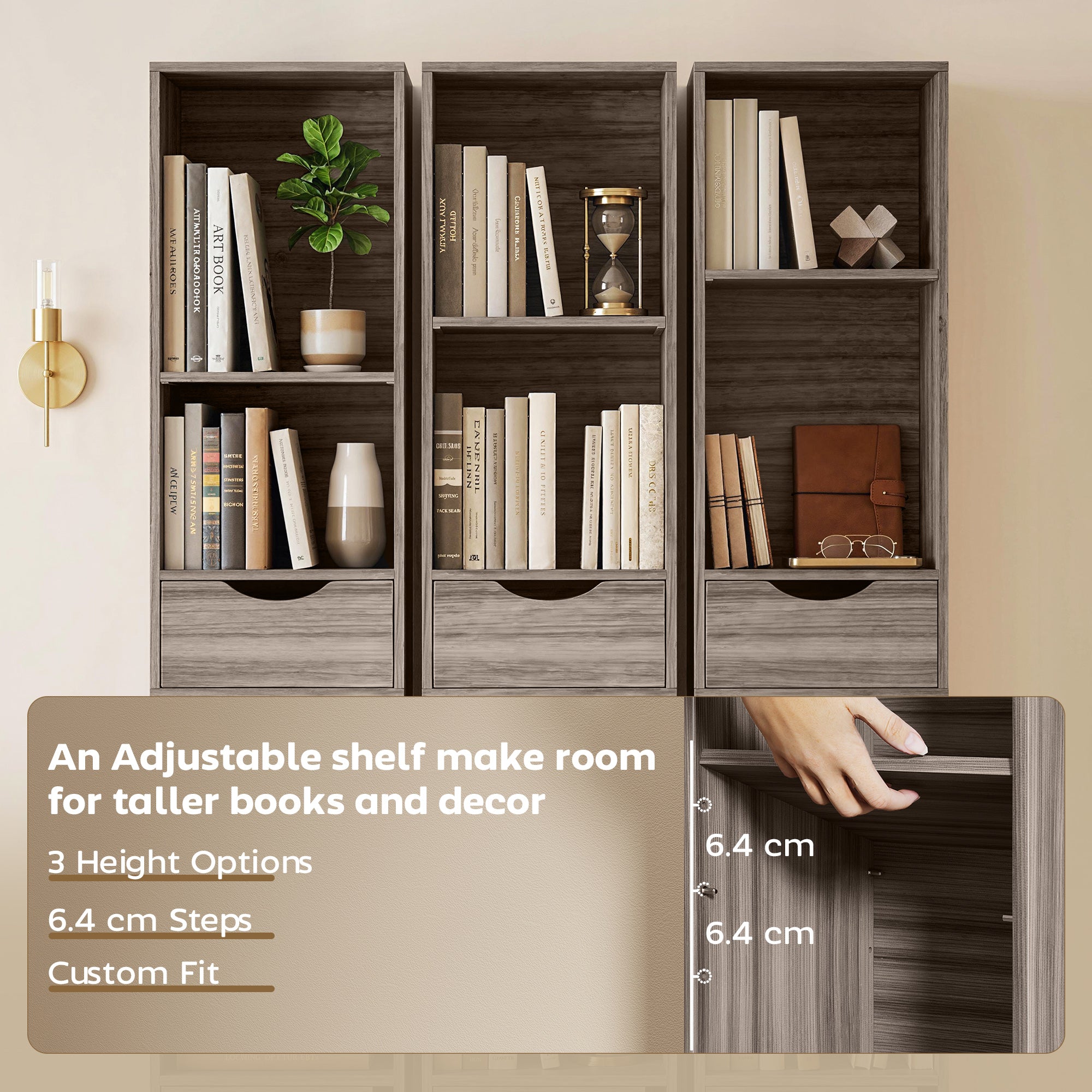 HOMCOM Bookcase with Drawers Adjustable Shelf Bookshelf with 2 Drawers and Cabinet 158 cm Grey 