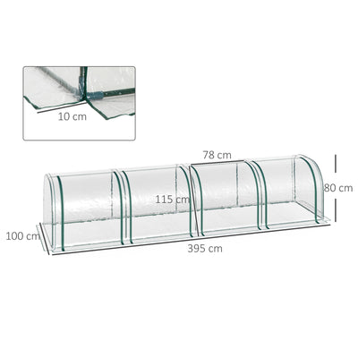 Outsunny Mini Greenhouse, Small Polytunnel Green House with Zipped Doors, Steel Frame for Garden Backyard, 395 x 100 x 80cm, Clear 