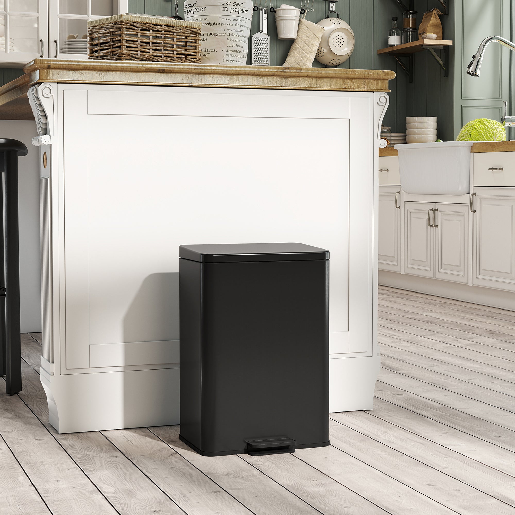 HOMCOM 20L Kitchen Bin with Soft-Close Lid and Stay-Open Function, Stainless Steel Pedal Bin with Removable Inner Bucket for Kitchen, Office, Home, Matte Black 