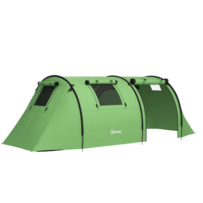 Outsunny Four Man Duo Room Tunnel Tent, with Accessories - Green 
