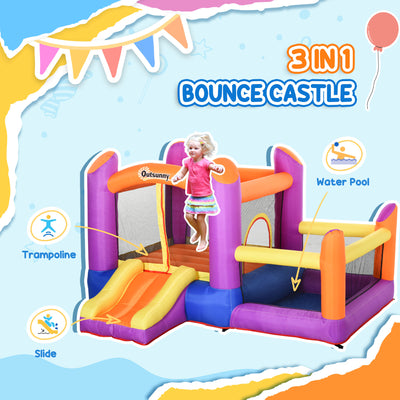 Outsunny Kids Bouncy Castle House Inflatable Trampoline Slide Water Pool 3 in 1 with Blower for Kids Age 3-8 Multi-color 2.8 x 2.5 x 1.7m 