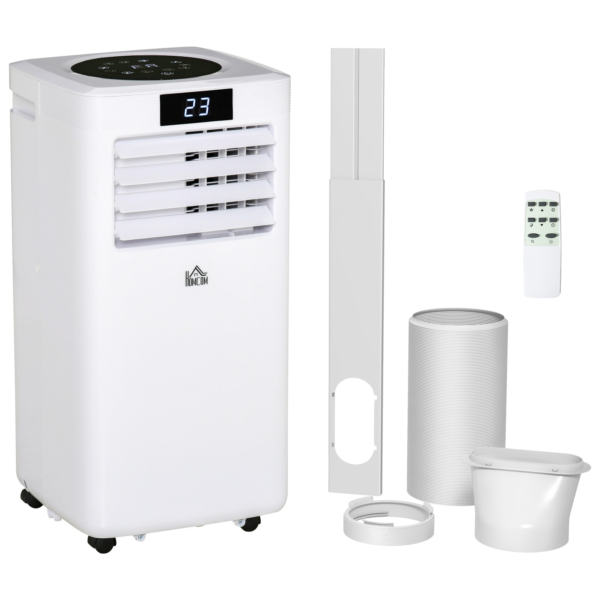 HOMCOM 7000 BTU Air Conditioning Unit, 3-in-1 Portable Air Conditioner, Dehumidifier, Cooling Fan with Remote Control, Digital Display, 2 Speeds, 24H Timer, Window Venting Kit, 15m\'c2\'b2