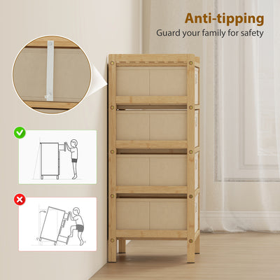 HOMCOM Chest of Drawers, 4 Fabric Drawers Narrow Dresser with Bamboo Frame, Cream White 