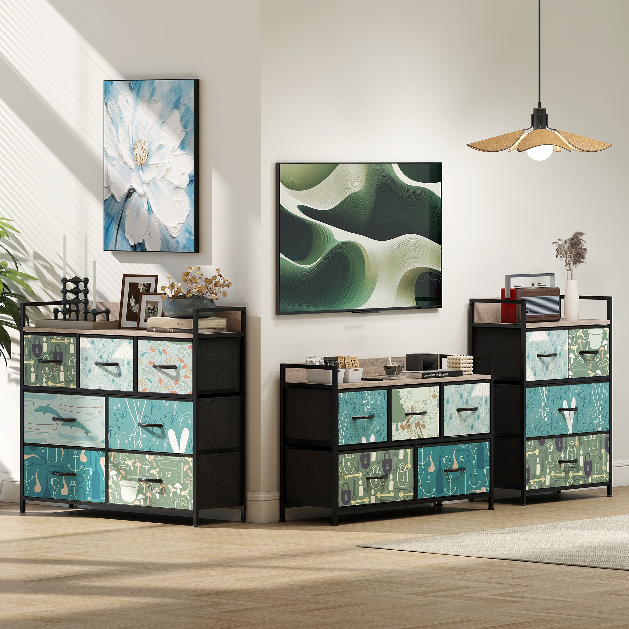 HOMCOM 7-Drawer Chest of Drawers - Blue