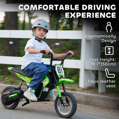 AIYAPLAY Kids Electric Motorbike, 24V Ride On Motorcycle with 3 Speeds and Rear Suspension, Dirt Bike for 8-12 Years Old, Green 