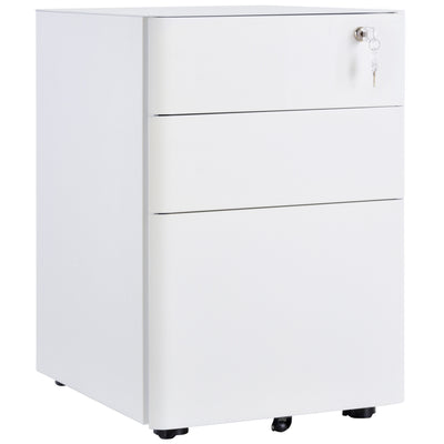 Vinsetto Lockable Cabinet, Rolling Filing Cabinet with 3 Drawers, Steel Office Drawer Unit for A4, Letter, Legal Sized Files 