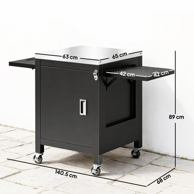 Outsunny Outdoor Grill Cart with Stainless Steel Tabletop, BBQ Table with a Cabinet, Towel Holder, Bottle Opener, Black 