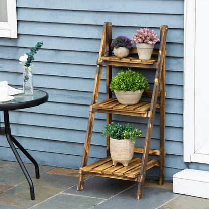 Outsunny Wooden Folding Flower Pot Stand 3 Tier Garden Planter Display Ladder Gardener Storage Shelves Rack Herb Holder (40L x 37W x 93H cm) 