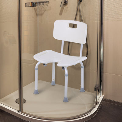HOMCOM 8-Level Height Adjustable Bath Stool Spa Shower Chair Aluminum w/ Non-Slip Feet, Handle for the Pregnant, Old, Injured 