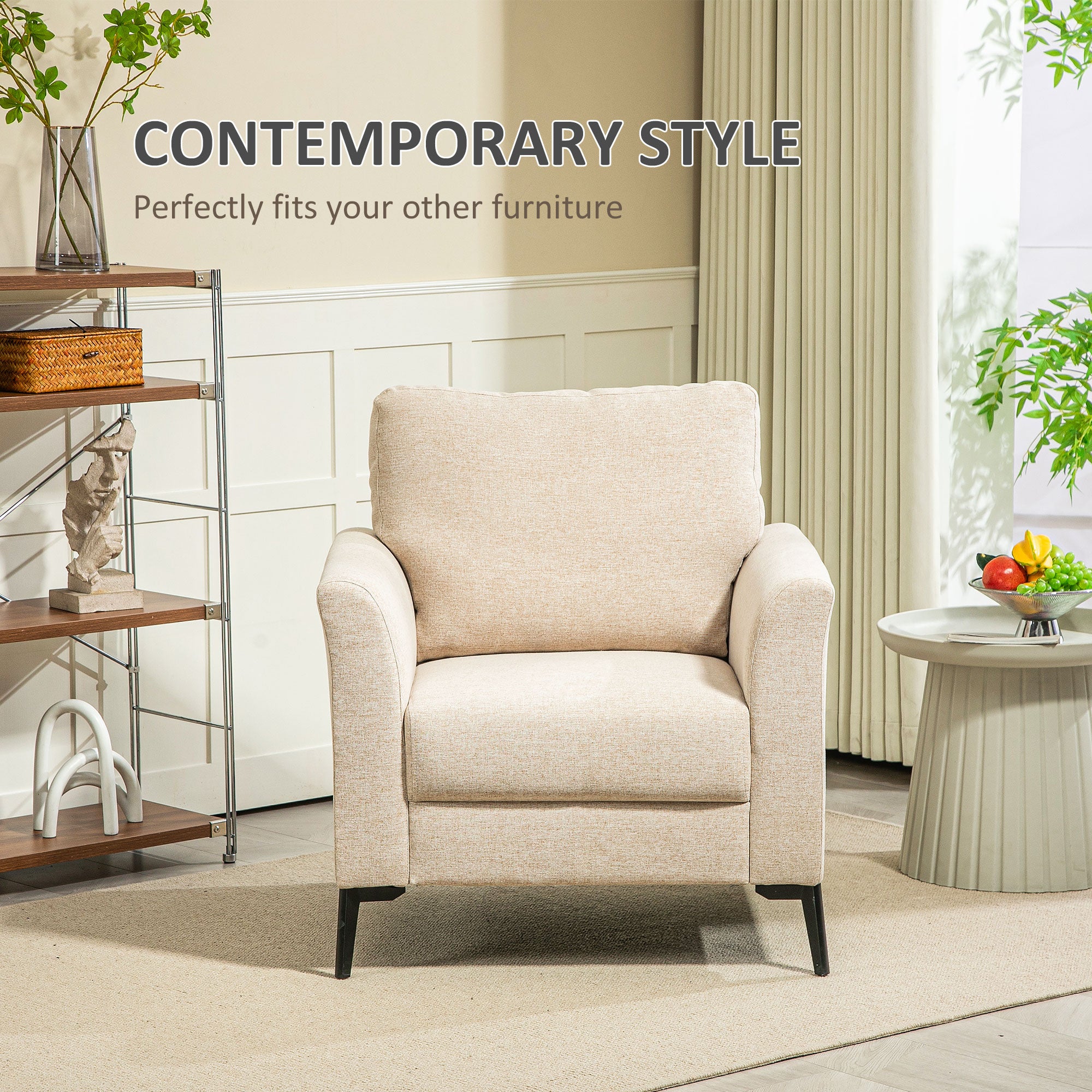 HOMCOM Linen-Look Armchair - Beige 