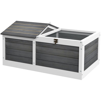 PawHut Wooden Tortoise House, Small Pet Reptile Shelter, with Hide Den and Run - Grey 
