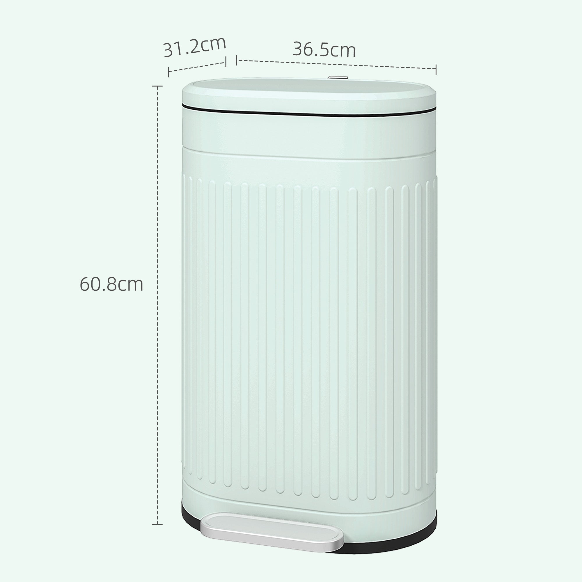 HOMCOM 30L Metal Kitchen Bin, with Soft-Close Lid - Light Green 