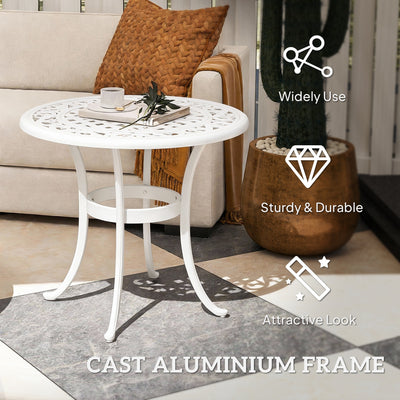 Outsunny 60 cm Round Garden Table, Cast Aluminium Outdoor Patio Table, White 