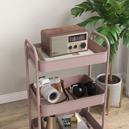 HOMCOM Three-Tier Steel Storage Trolley - Pink 