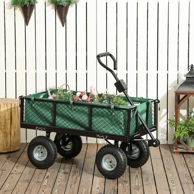 Outsunny 114L Steel Frame Garden Cart Trolley - Green 