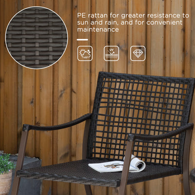 Outsunny Rattan Bistro Set, 3 Pieces Wicker Garden Furniture Set with Rocking Chairs and Round Glass Top Coffee Table, Small Balcony Furniture with Cushions for Outdoor, Porch, Brown 