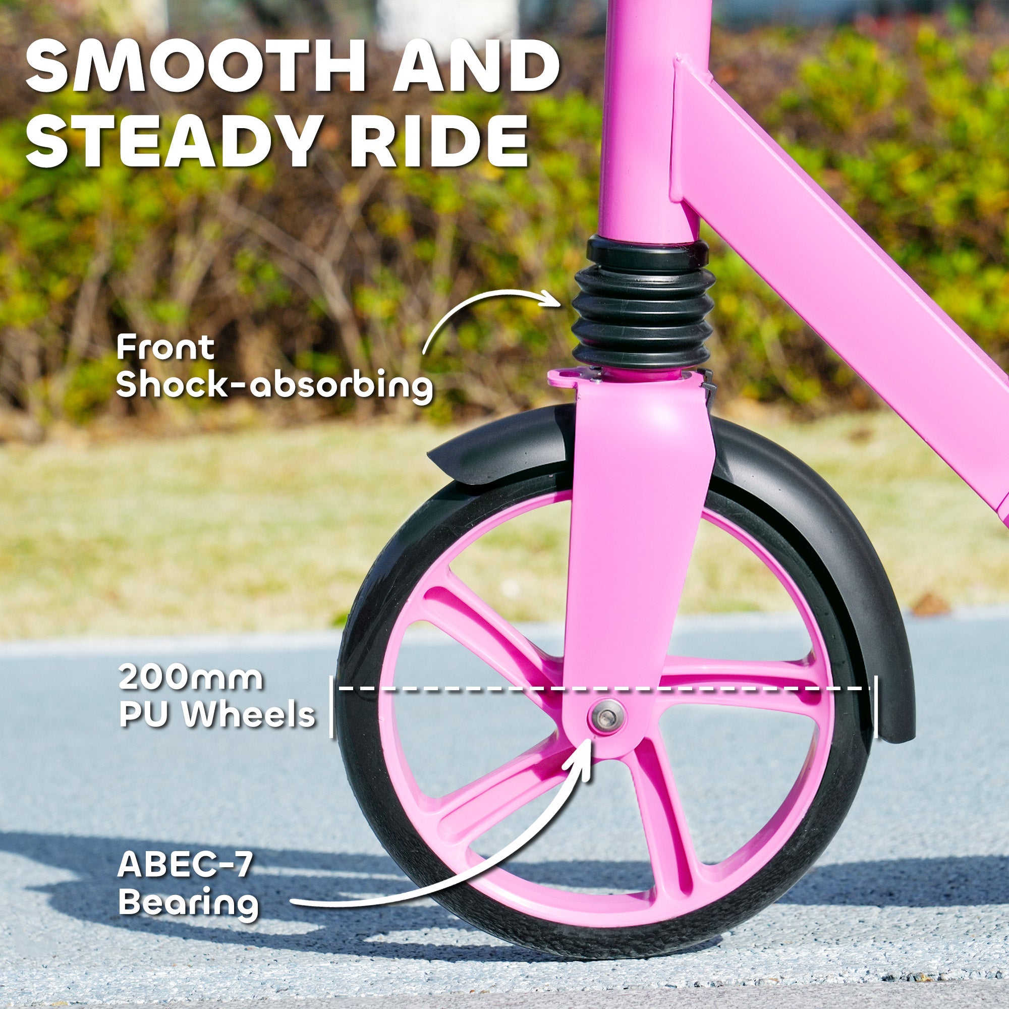 AIYAPLAY Foldable Kids Scooter with Adjustable Handlebar, 200mm Big Wheel, Rear Fender Brake, Gift for Ages 6-12 Years, Pink 