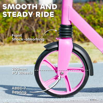 AIYAPLAY Foldable Kids Scooter with Adjustable Handlebar, 200mm Big Wheel, Rear Fender Brake, Gift for Ages 6-12 Years, Pink 